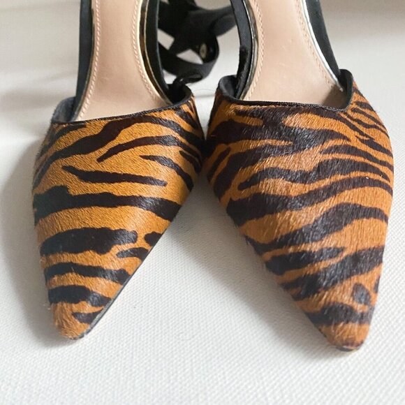 Zara Tiger Stripe Print Ankle Strap Pointy Toe Heels 37 - Picture 6 of 12